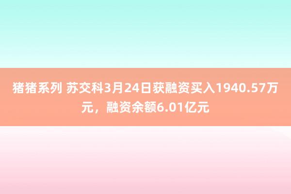 猪猪系列 苏交科3月24日获融资买入1940.57万元，融资余额6.01亿元
